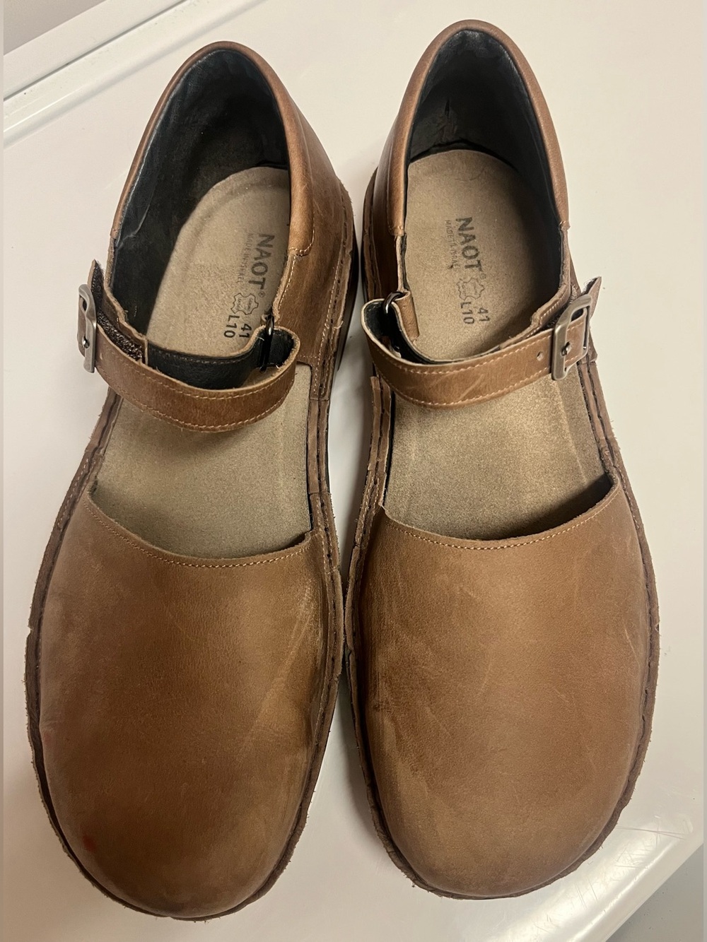 Naot Catania Mary Jane flat in an oily bark nubuck leather, size 41/10.